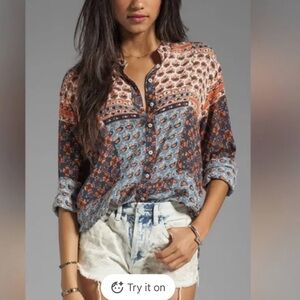 Free People Multicolor Boho Button Down Shirt